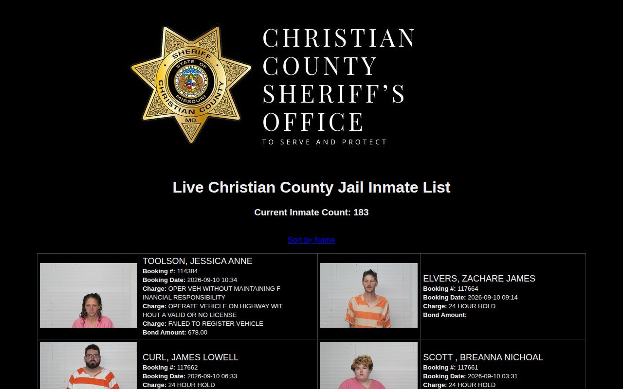 Christian County recent arrest date roster interface