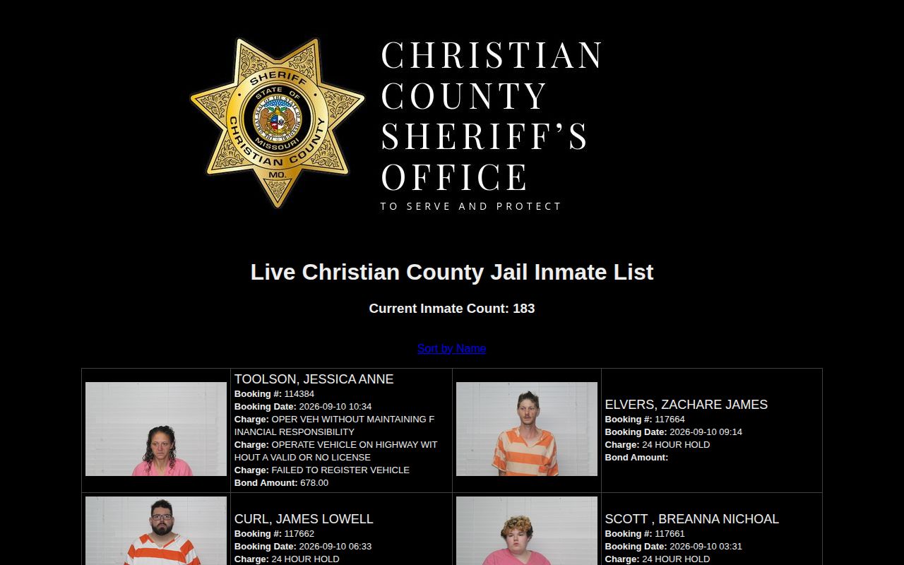 Christian County jail arrest roster booking fields