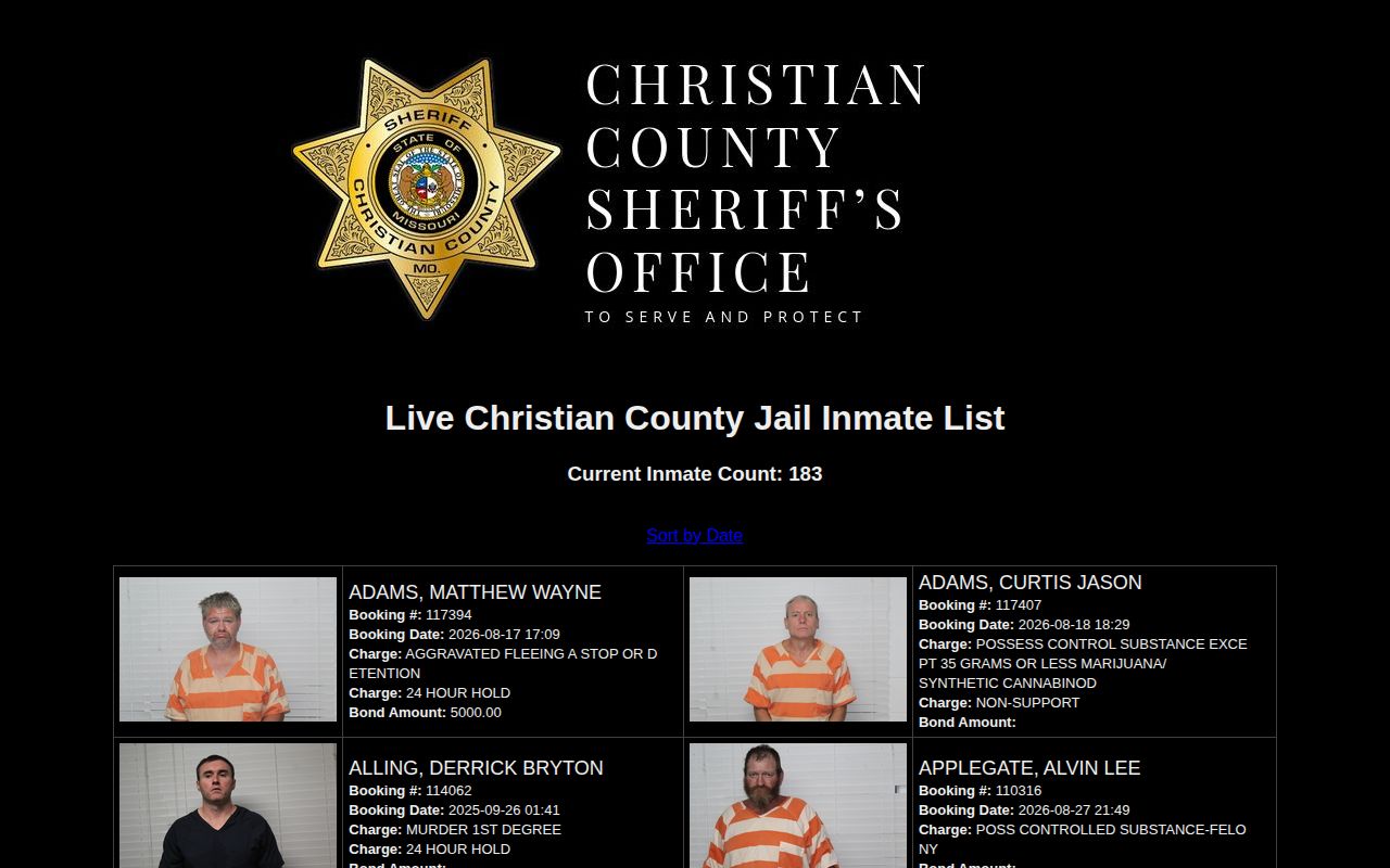 Christian County arrest booking photo roster interface
