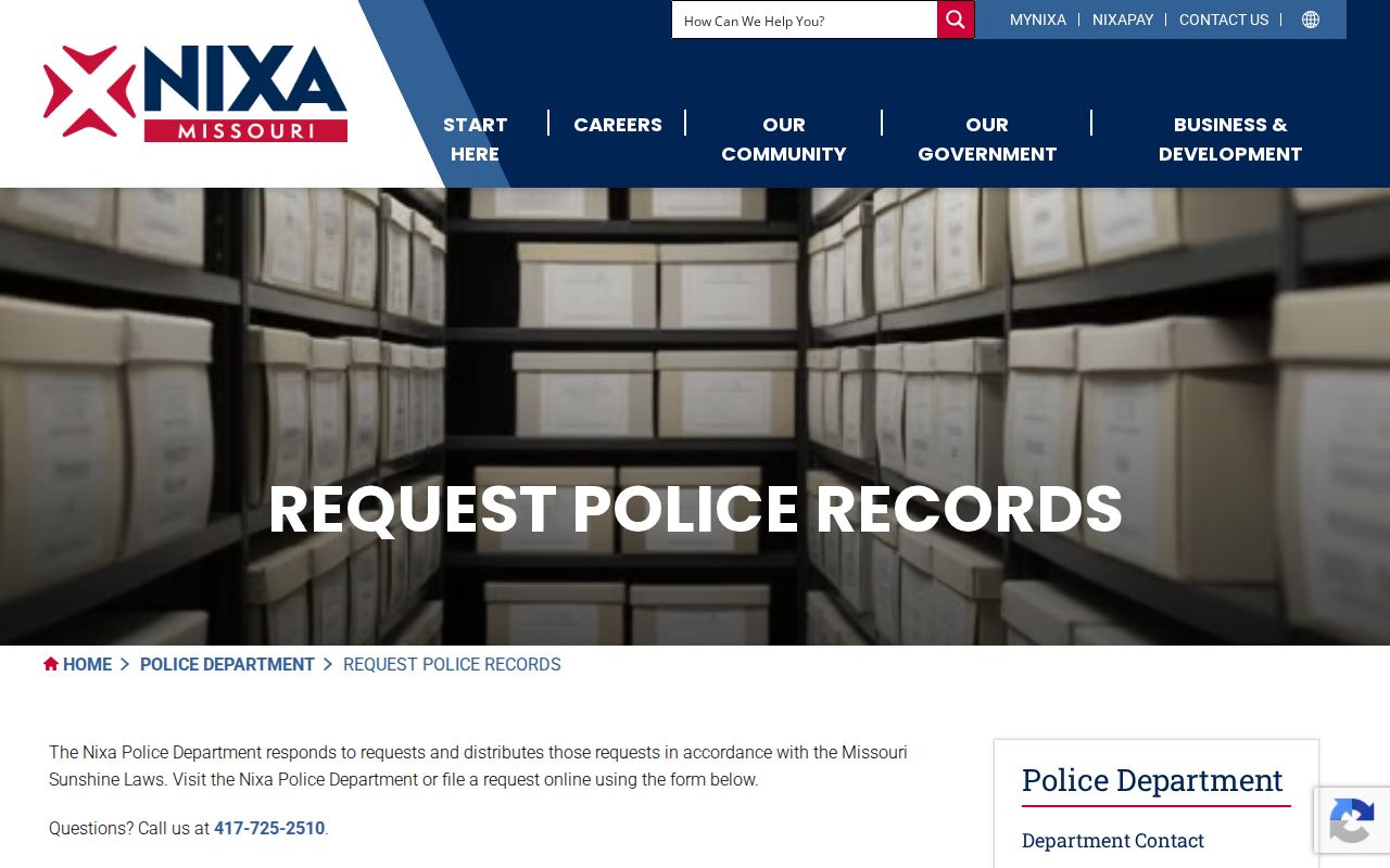 Christian County Nixa Police arrest-record request fields and guidance